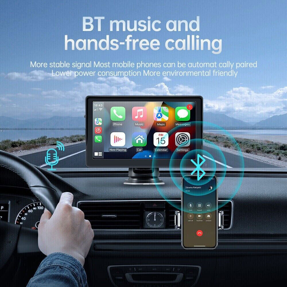 Portable 7'' Wireless Apple Carplay Android Auto Touch Screen Car Radio Stereo
