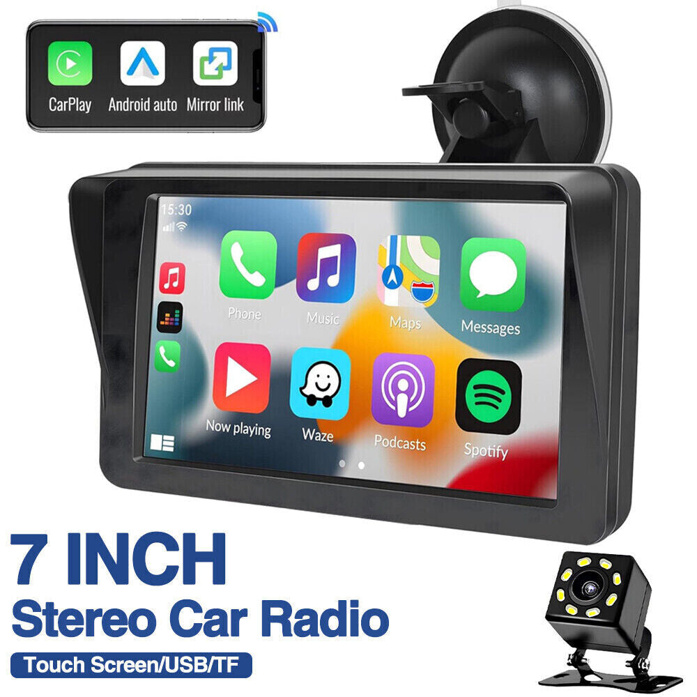 Portable 7'' Wireless Apple Carplay Android Auto Touch Screen Car Radio Stereo