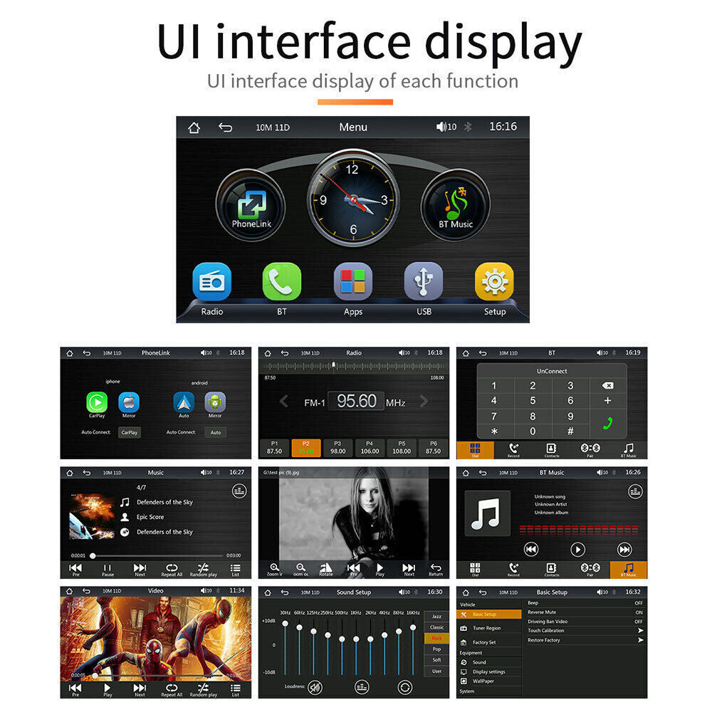 Portable 7'' Wireless Apple Carplay Android Auto Touch Screen Car Radio Stereo