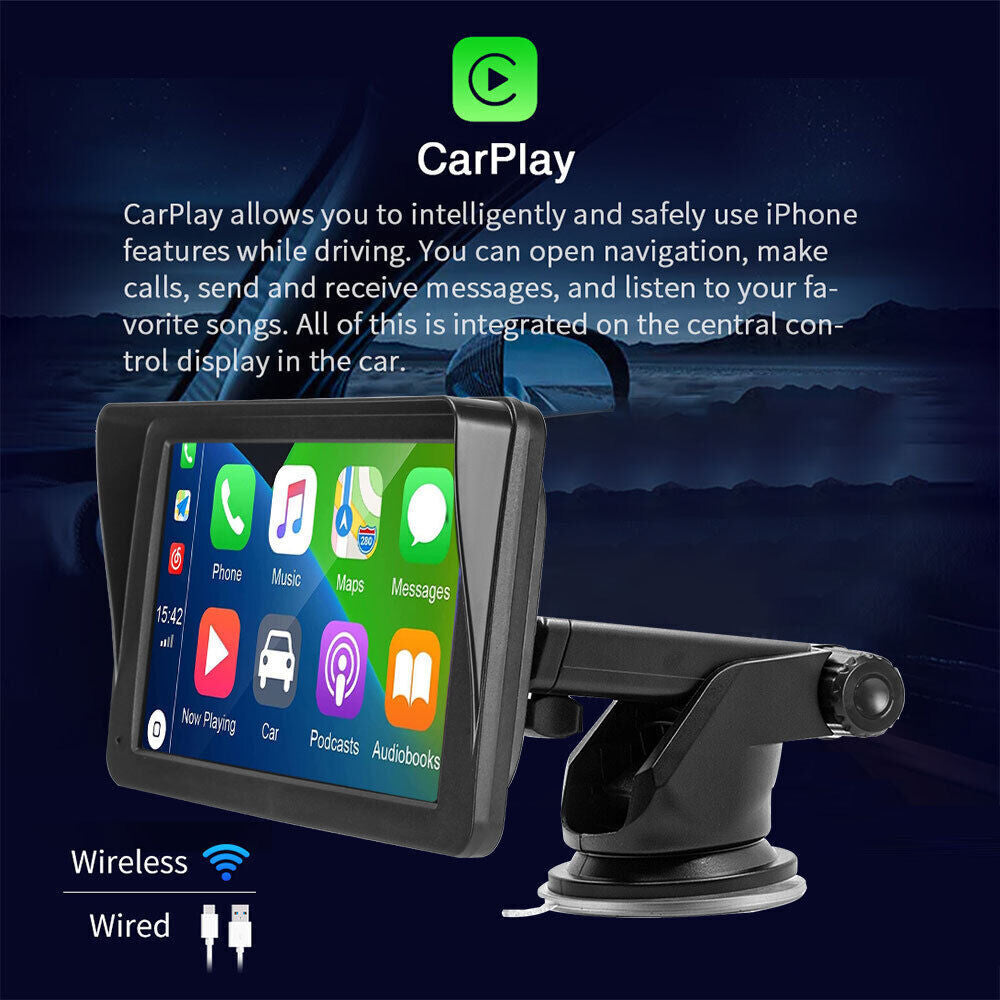 Portable 7'' Wireless Apple Carplay Android Auto Touch Screen Car Radio Stereo