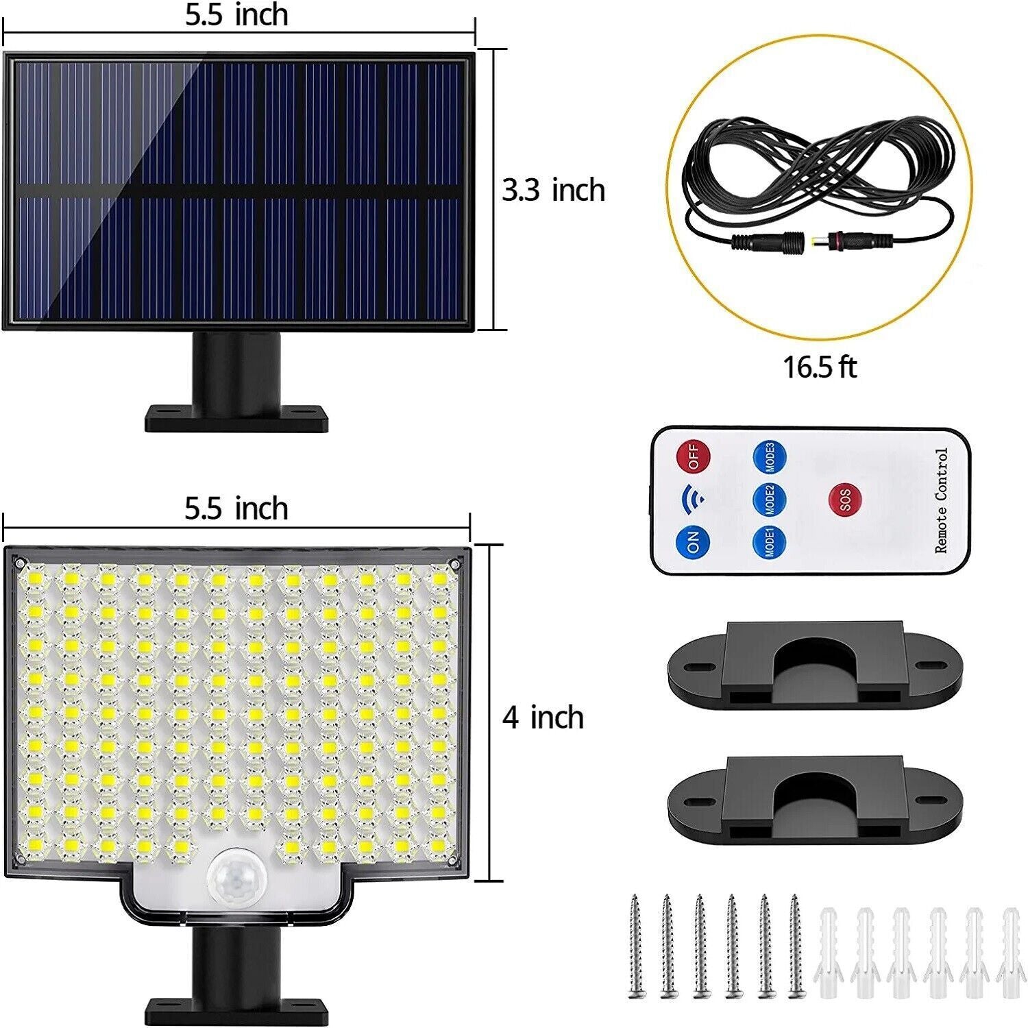 106 LED Solar Motion Sensor Light Outdoor IP65 Wall Security Garden Flood Lamp