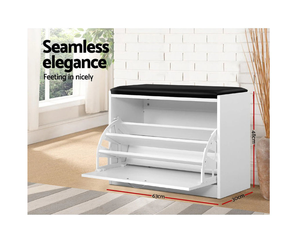 Kyla Shoe Rack Bench Cabinet for 15 Pairs White
