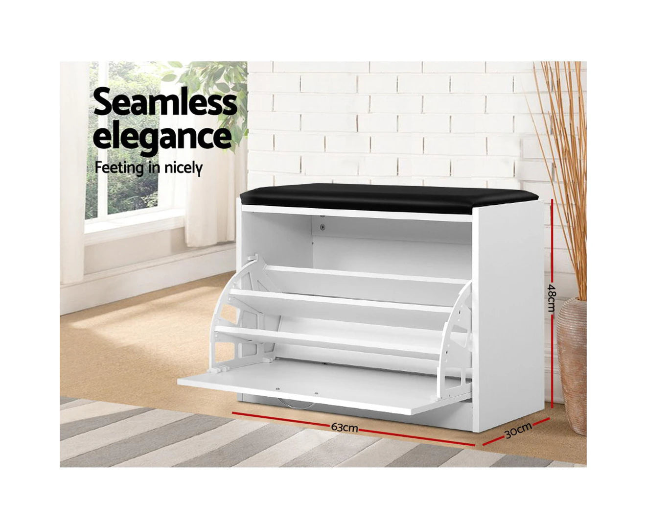 Kyla Shoe Rack Bench Cabinet for 15 Pairs White